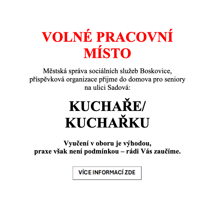 MSSS hledá kuchařku